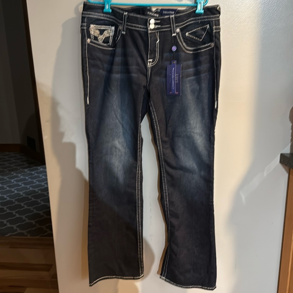 NWT Vigoss plus size 20 slim bootcut denim jeans Chelsea dark wash 33L